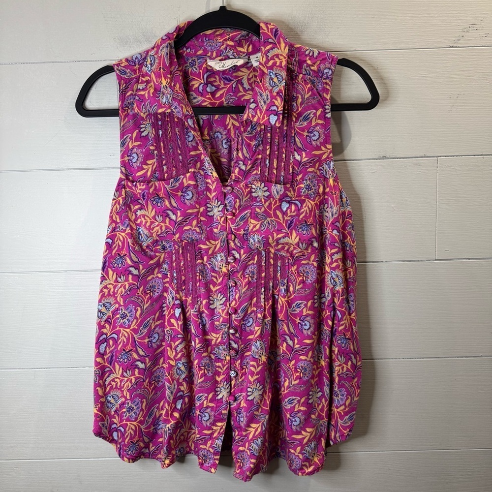 Cafe Marrahesh | Floral Sleeveless Top - Pink and Purple Size Medium